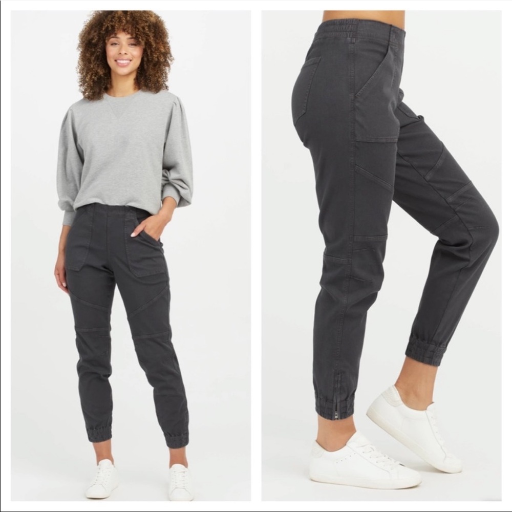 EUC SPANX Stretch Twill Cargo Jogger Pants, Washed Black, Size XL